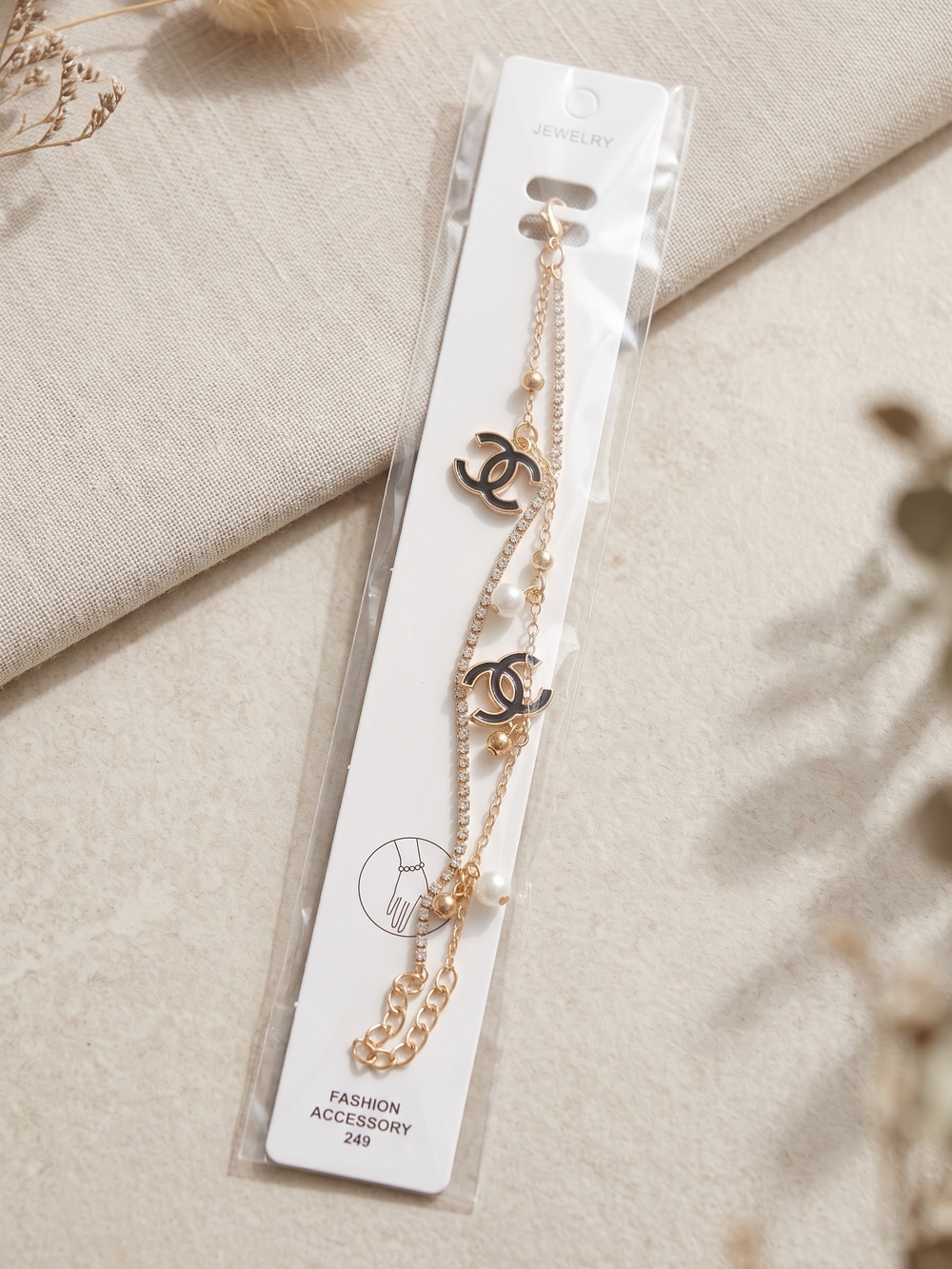 Brand NEW Gold Double-Chain Bracelet with Pearl Accents